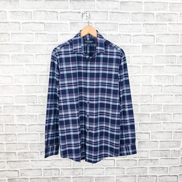 MIZZEN + MAIN Men's Button up Shirt blue plaid size Medium Trim fit - Picture 1 of 5